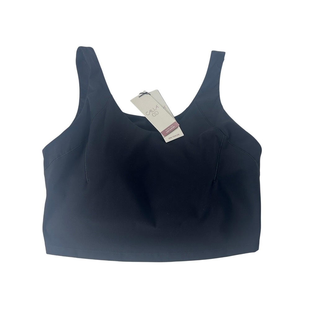 CALIA Inspire Scoop‎ Neck Tank Pure Black 1X Low Support Built-in Bra NWT